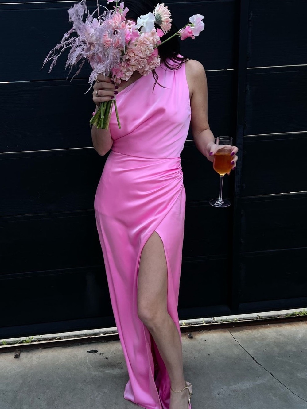 Show Me Your Mumu Jodie Dress M Pink Luxe Satin Draped Formal Maxi Gown